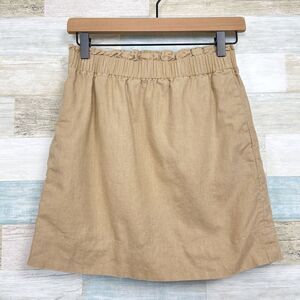 J Crew Linen Blend Sidewalk Mini Skirt Tan Elastic Waist Pull On Casual Womens 0